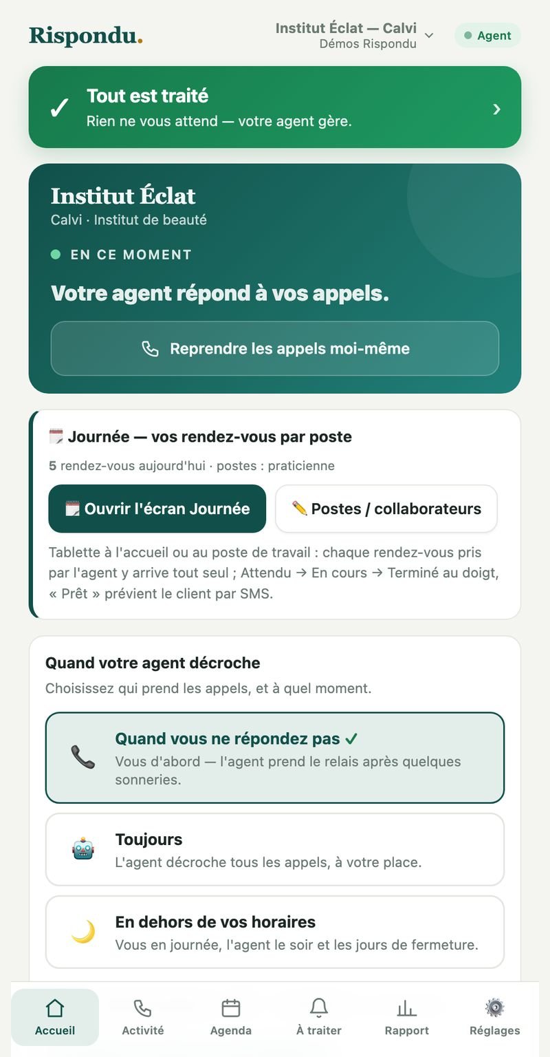 La webapp — Rispondu Institut de beauté