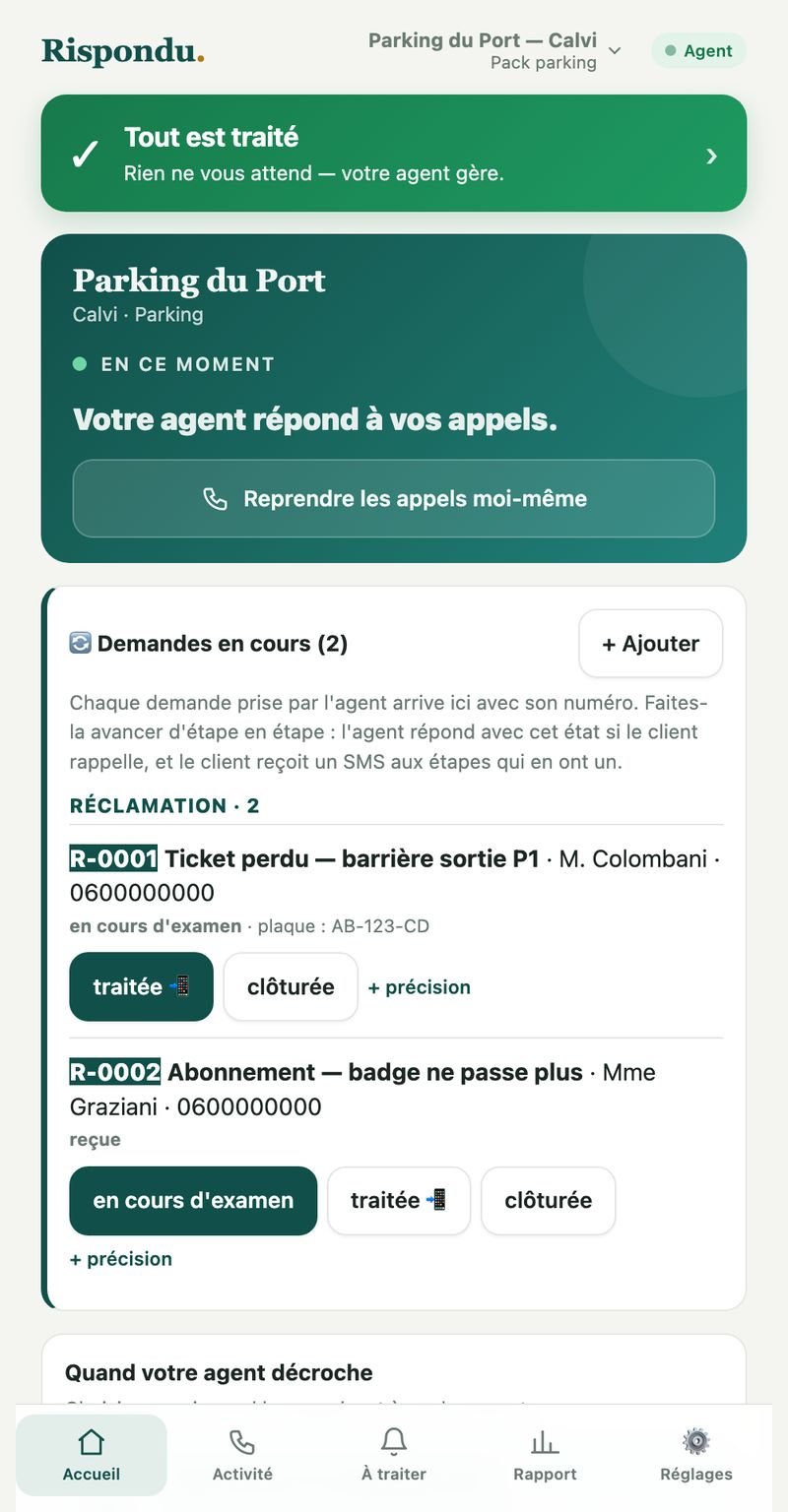 Les réclamations tracées — Rispondu Parking à barrière