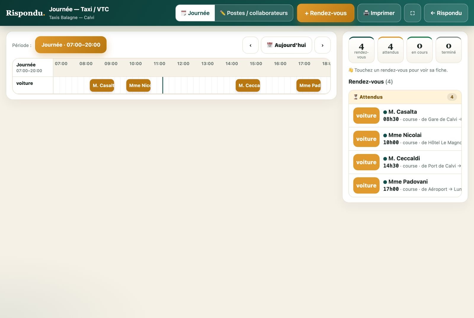 Mes courses — Rispondu Taxi & VTC